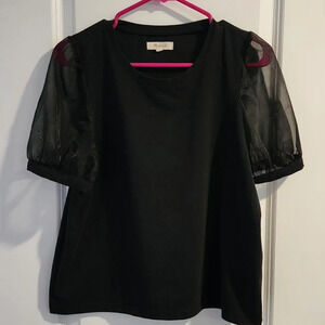 Madewell Black Sheer Puff Sleeve Top Elegant Evening Blouse Size M